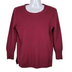 J. Crew Cashmere Crew Neck Sweater Burgandy 3/4 Sleeves S